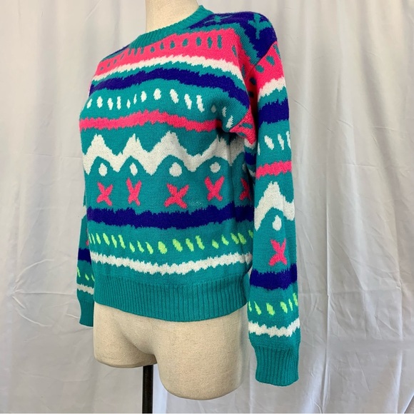 Vintage 90s Geometric Women's Crew Neck Sweater - Picture 4 of 6